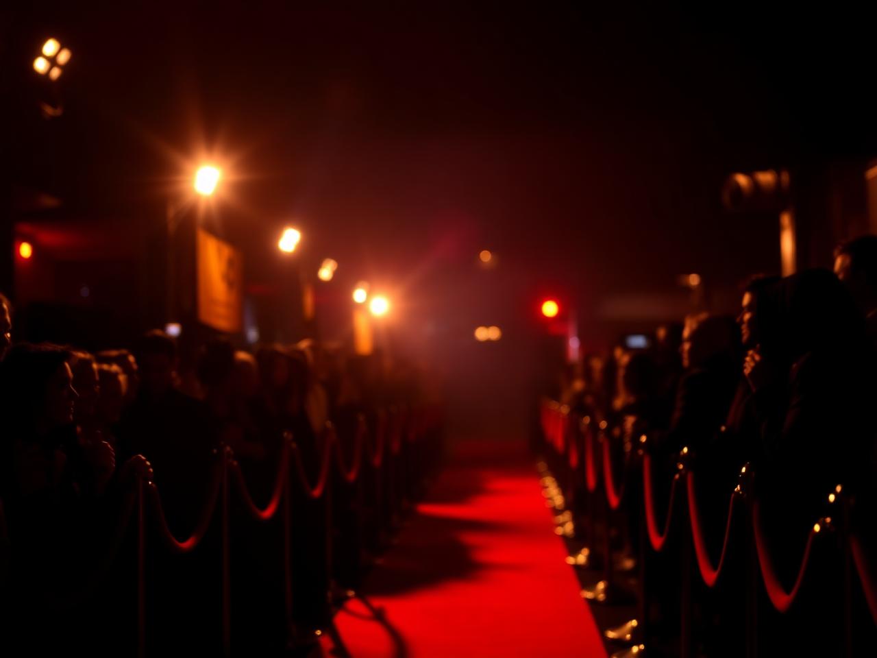 Red carpet premiere with press lights